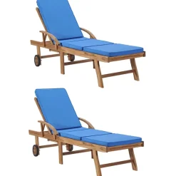 MAISON EXCLUSIVE - Chaises longues avec coussins 2 pcs bois de teck solide bleu