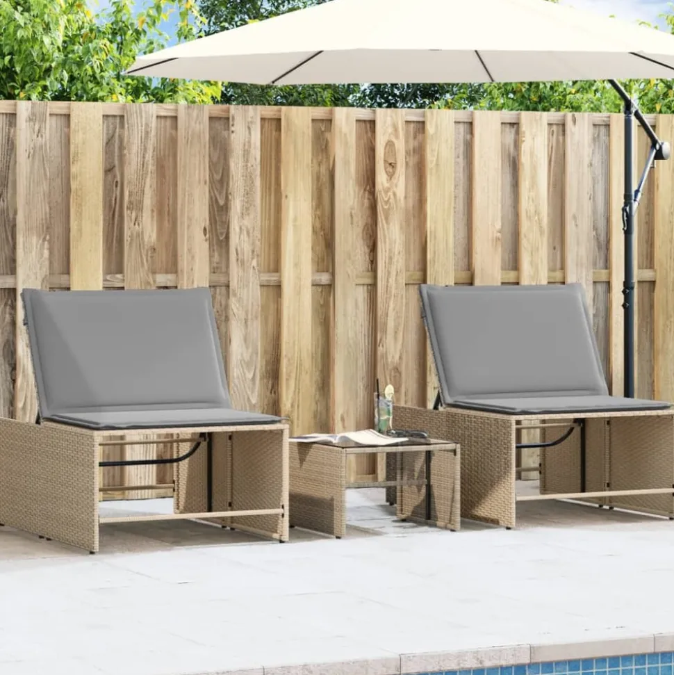 MAISON EXCLUSIVE - Chaises longues 2 pièces avec table en résine tressée beige