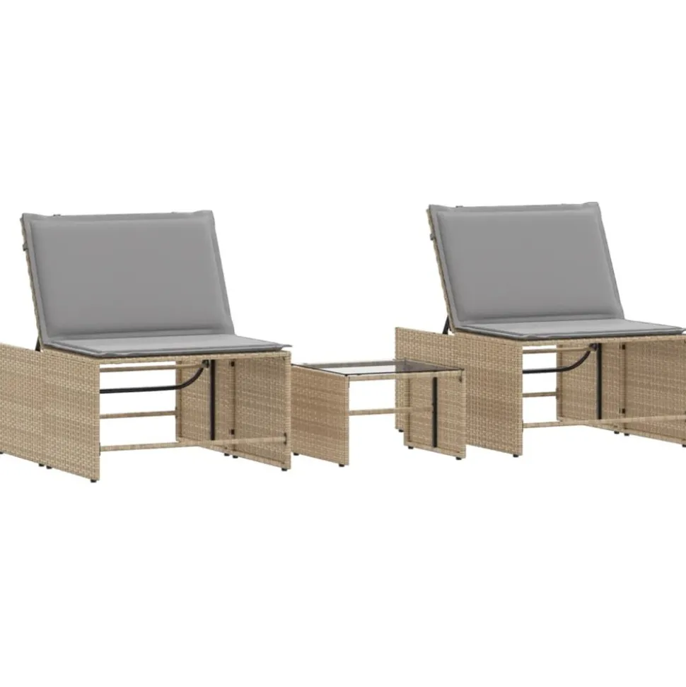 MAISON EXCLUSIVE - Chaises longues 2 pièces avec table en résine tressée beige
