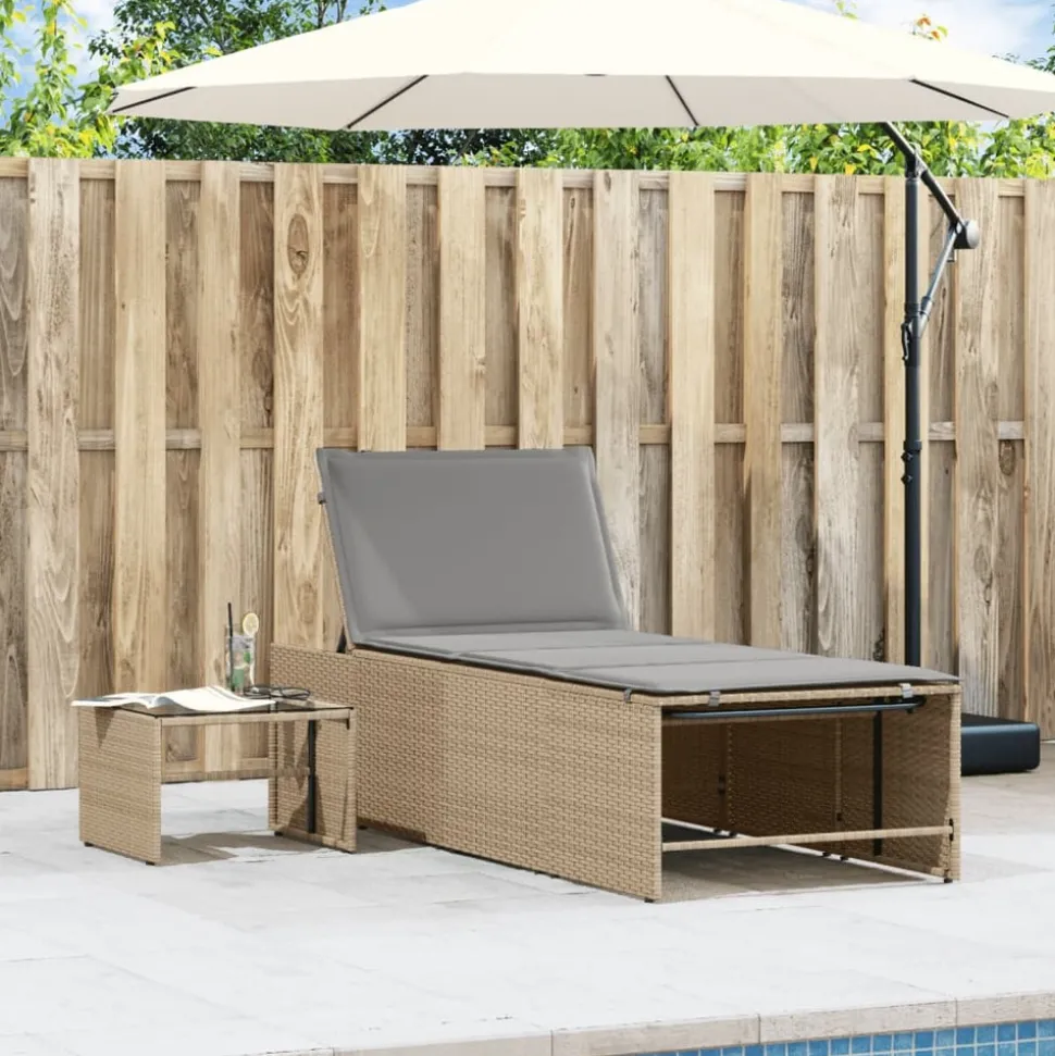 MAISON EXCLUSIVE - Chaises longues 2 pièces avec table en résine tressée beige