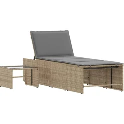 MAISON EXCLUSIVE - Chaises longues 2 pièces avec table en résine tressée beige