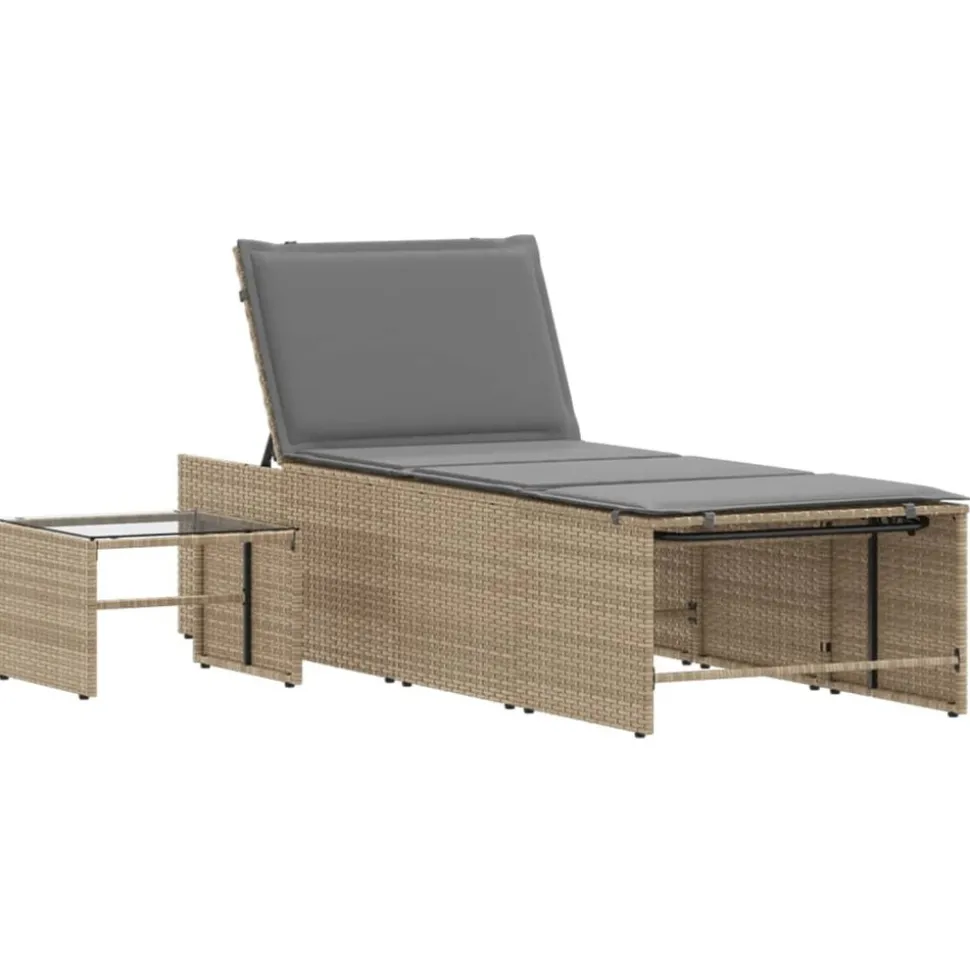 MAISON EXCLUSIVE - Chaises longues 2 pièces avec table en résine tressée beige