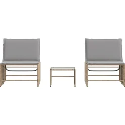 MAISON EXCLUSIVE - Chaises longues 2 pièces avec table en résine tressée beige