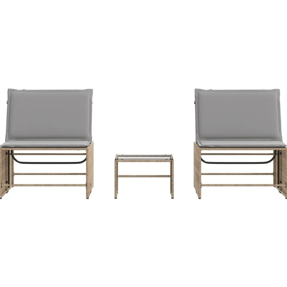 MAISON EXCLUSIVE - Chaises longues 2 pièces avec table en résine tressée beige