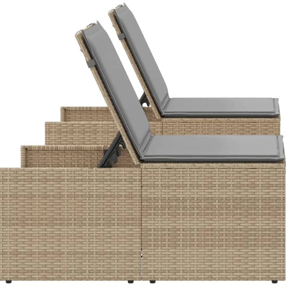 MAISON EXCLUSIVE - Chaises longues 2 pièces avec table en résine tressée beige