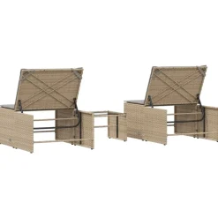 MAISON EXCLUSIVE - Chaises longues 2 pièces avec table en résine tressée beige
