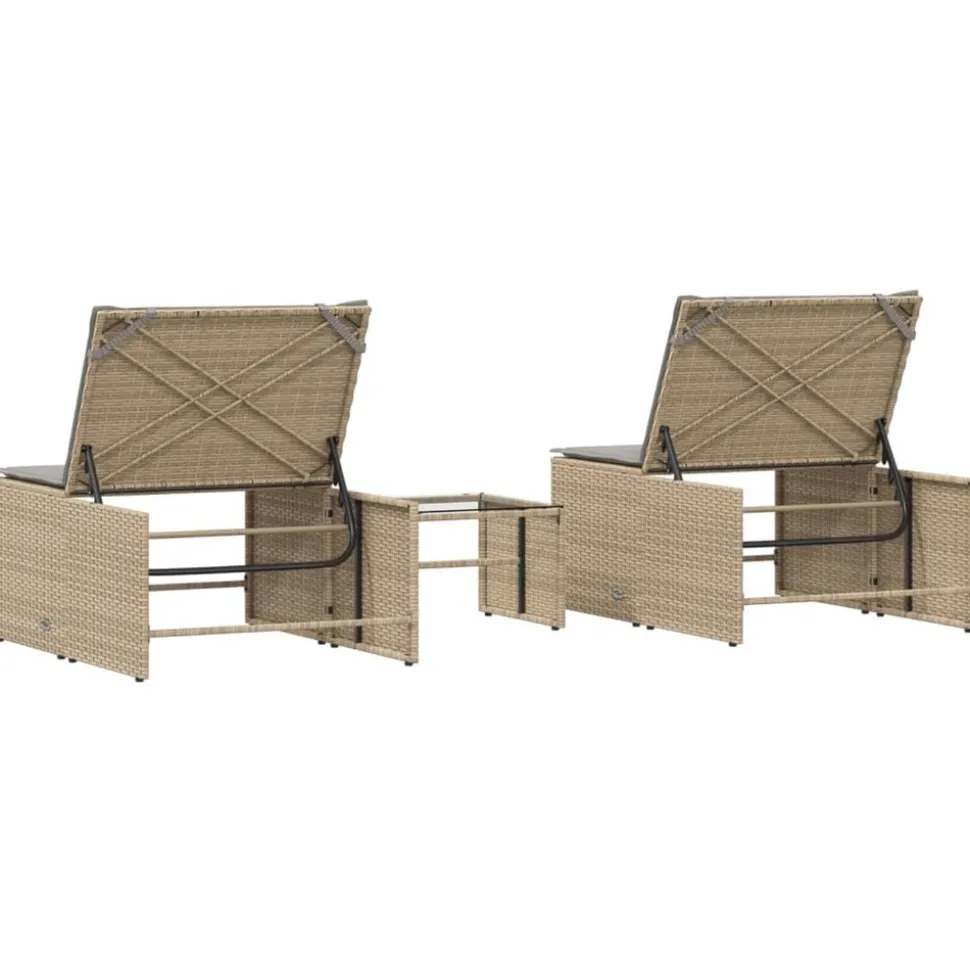 MAISON EXCLUSIVE - Chaises longues 2 pièces avec table en résine tressée beige