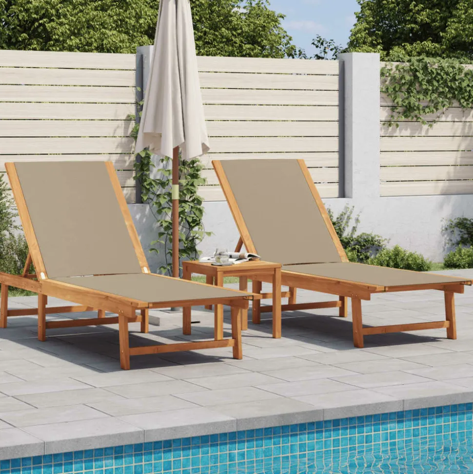 MAISON EXCLUSIVE - Chaises longues lot de 2 taupe bois acacia solide et textilène