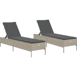 MAISON EXCLUSIVE - Chaises longues avec coussins lot de 2 gris résine tressée