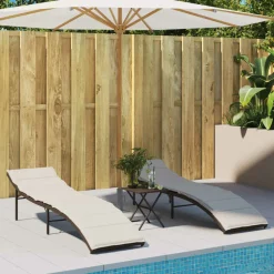 MAISON EXCLUSIVE - Chaises longues lot de 2 avec table marron résine tressée