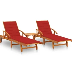 MAISON EXCLUSIVE - Chaises longues lot de 2 avec table et coussins acacia solide
