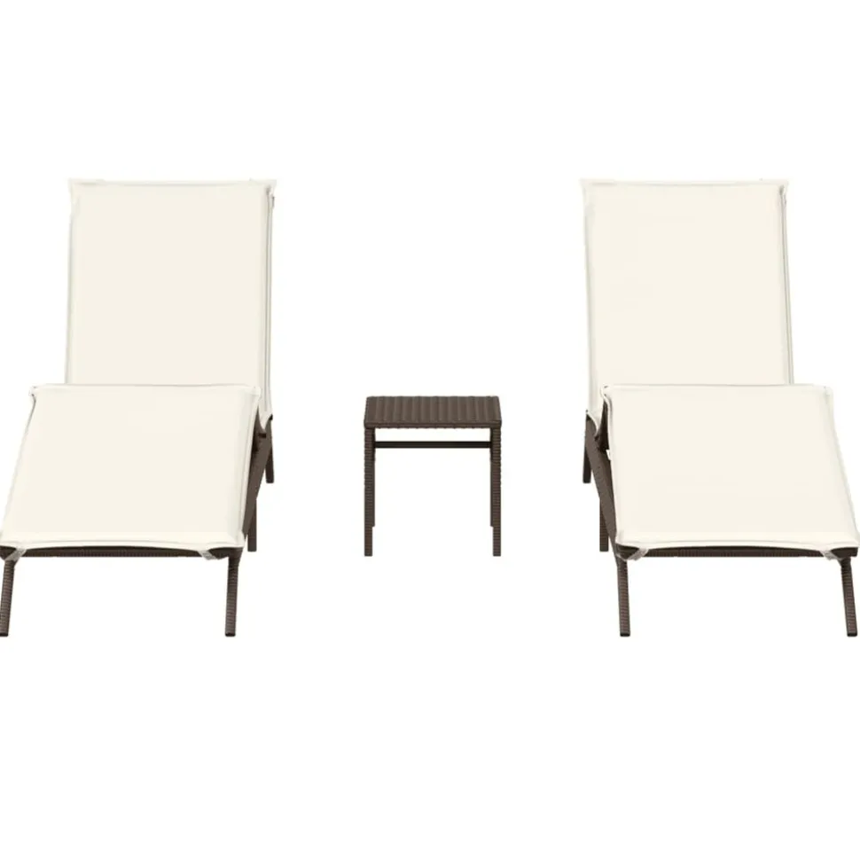 MAISON EXCLUSIVE - Chaises longues lot de 2 avec table marron résine tressée