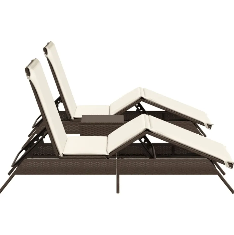 MAISON EXCLUSIVE - Chaises longues lot de 2 avec table marron résine tressée