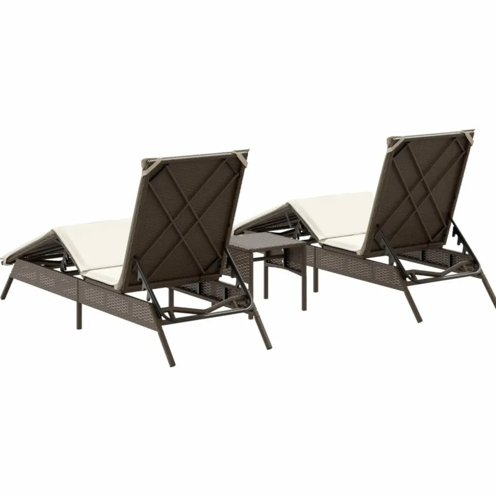 MAISON EXCLUSIVE - Chaises longues lot de 2 avec table marron résine tressée