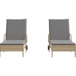 MAISON EXCLUSIVE - Chaises longues avec coussins lot de 2 beige résine tressée
