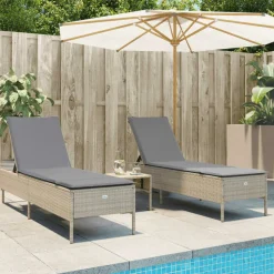 MAISON EXCLUSIVE - Chaises longues avec coussins lot de 2 beige résine tressée