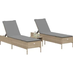 MAISON EXCLUSIVE - Chaises longues avec coussins lot de 2 beige résine tressée