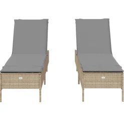 MAISON EXCLUSIVE - Chaises longues avec coussins lot de 2 beige résine tressée