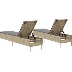 MAISON EXCLUSIVE - Chaises longues avec coussins lot de 2 beige résine tressée