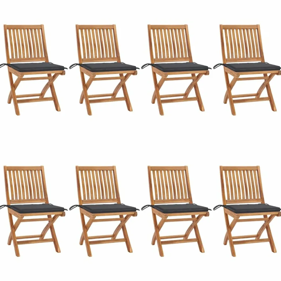 MAISON EXCLUSIVE - Chaises pliables de jardin avec coussins lot de 8 teck solide