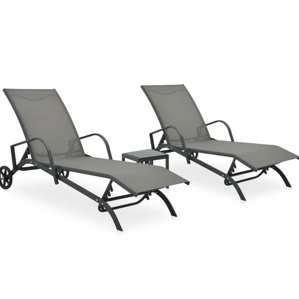 MAISON EXCLUSIVE - Chaises longues lot de 2 avec table textilène et acier