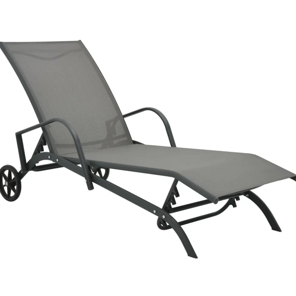 MAISON EXCLUSIVE - Chaises longues lot de 2 avec table textilène et acier