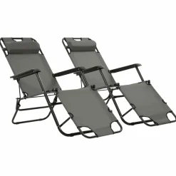 MAISON EXCLUSIVE - Chaises longues pliables 2 pcs avec repose-pied acier gris