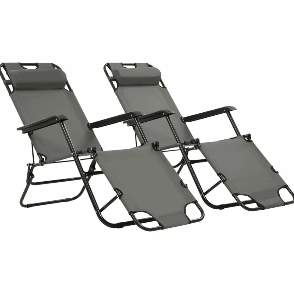 MAISON EXCLUSIVE - Chaises longues pliables 2 pcs avec repose-pied acier gris
