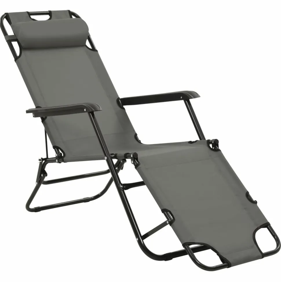 MAISON EXCLUSIVE - Chaises longues pliables 2 pcs avec repose-pied acier gris