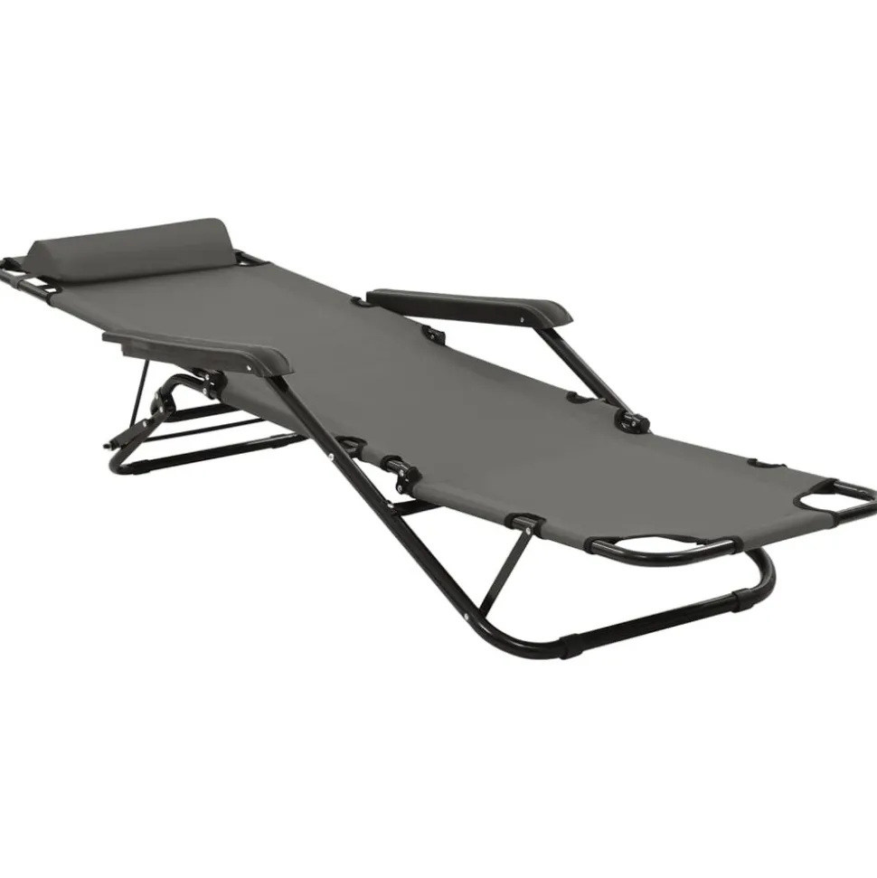 MAISON EXCLUSIVE - Chaises longues pliables 2 pcs avec repose-pied acier gris