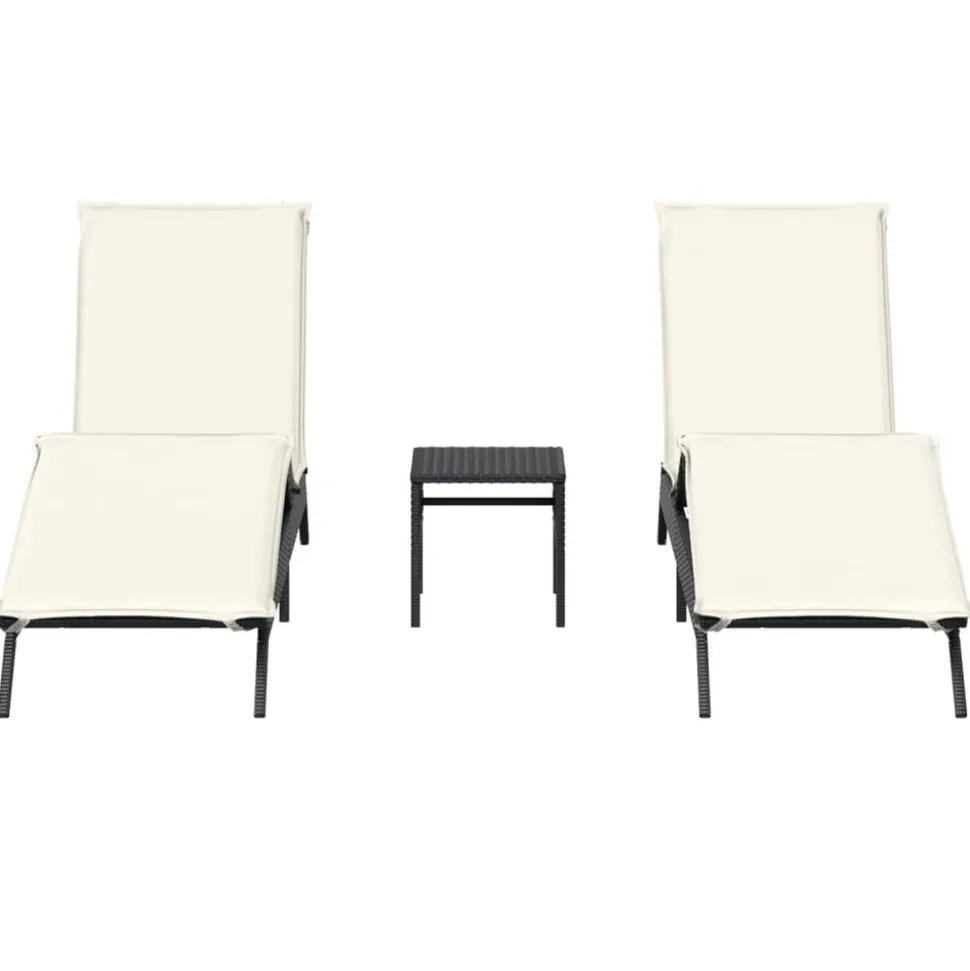 MAISON EXCLUSIVE - Chaises longues lot de 2 avec table noir résine tressée