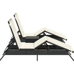 MAISON EXCLUSIVE - Chaises longues lot de 2 avec table noir résine tressée