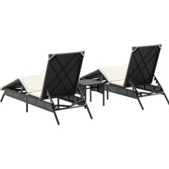 MAISON EXCLUSIVE - Chaises longues lot de 2 avec table noir résine tressée