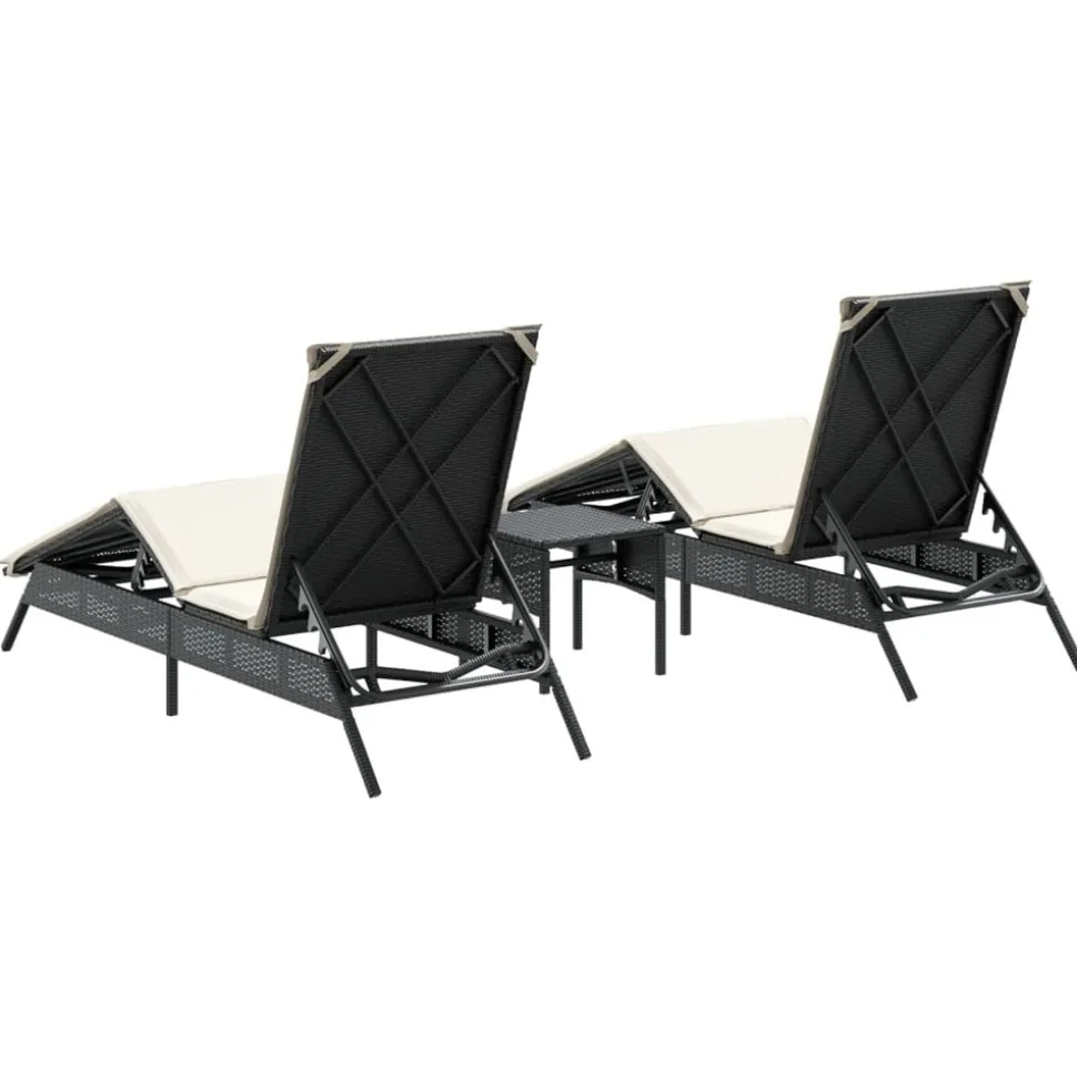 MAISON EXCLUSIVE - Chaises longues lot de 2 avec table noir résine tressée