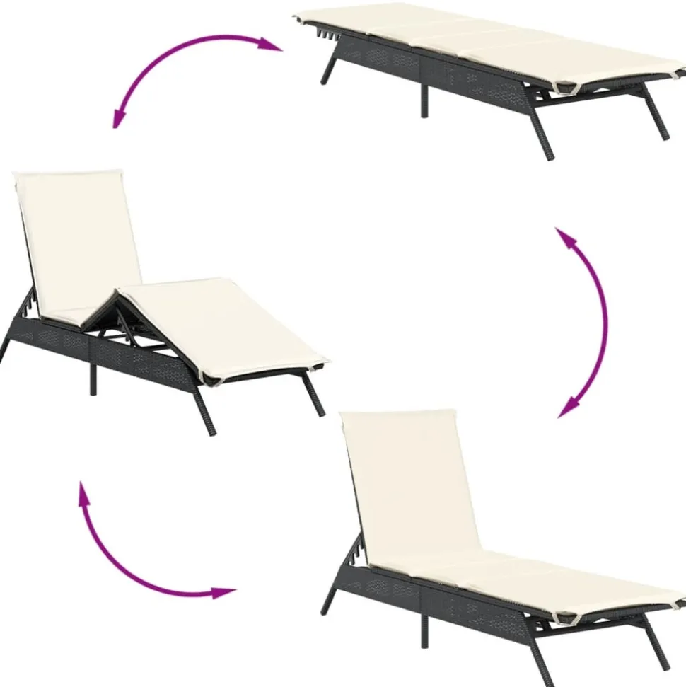 MAISON EXCLUSIVE - Chaises longues lot de 2 avec table noir résine tressée