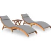 MAISON EXCLUSIVE - Chaises longues lot de 2 avec table et coussins acacia solide