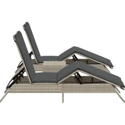 MAISON EXCLUSIVE - Chaises longues lot de 2 avec table gris clair résine tressée