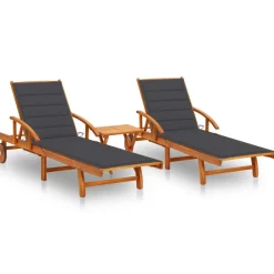 MAISON EXCLUSIVE - Chaises longues lot de 2 avec table et coussins acacia solide