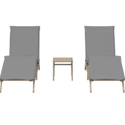 MAISON EXCLUSIVE - Chaises longues lot de 2 avec table beige résine tressée