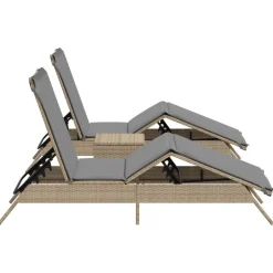 MAISON EXCLUSIVE - Chaises longues lot de 2 avec table beige résine tressée