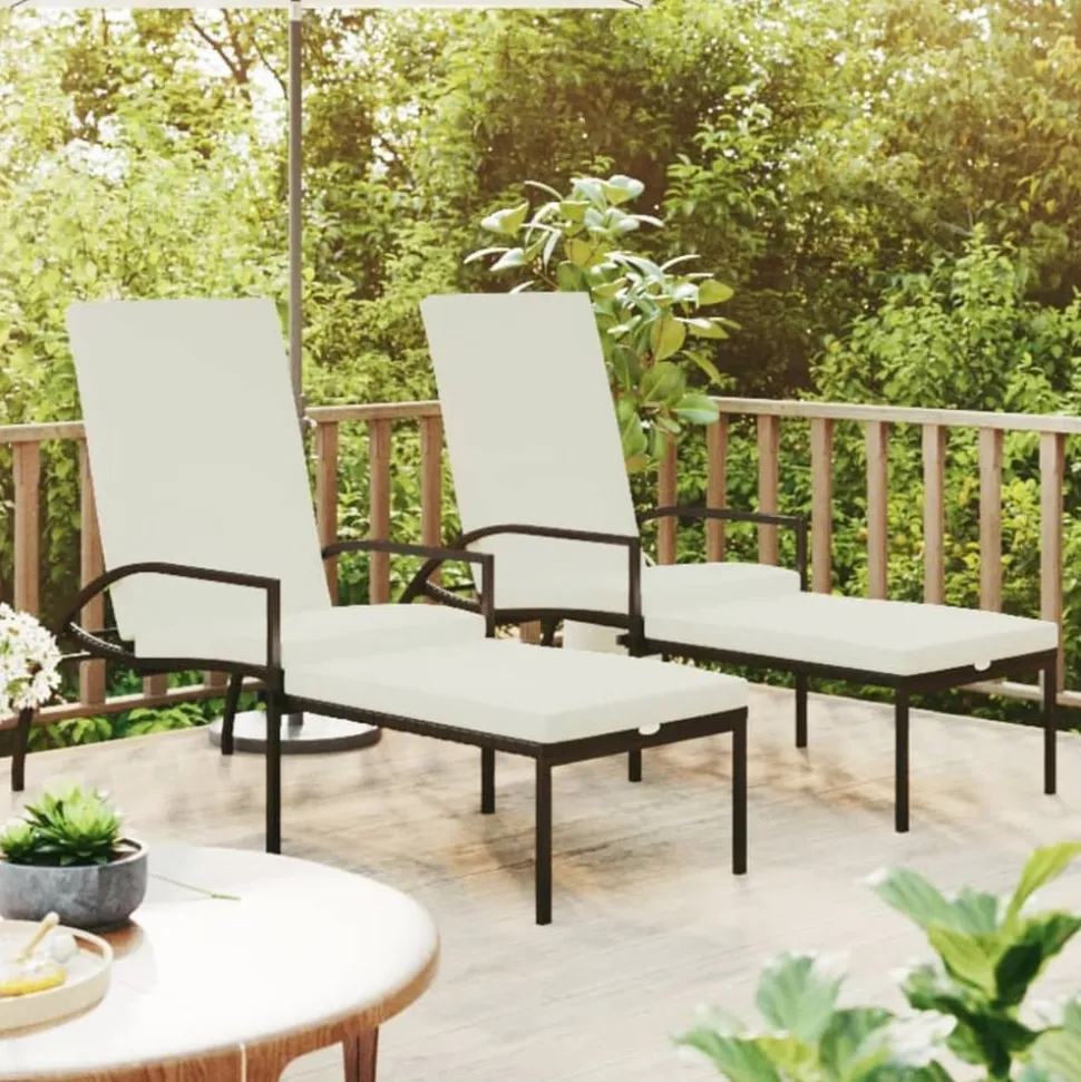 MAISON EXCLUSIVE - Chaises longues avec repose-pied 2 pcs résine tressée marron