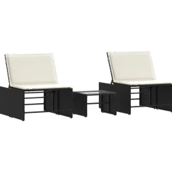MAISON EXCLUSIVE - Chaises longues modulaires 2 pièces avec table en résine tressée noire
