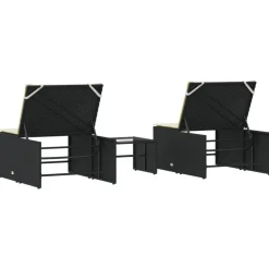 MAISON EXCLUSIVE - Chaises longues modulaires 2 pièces avec table en résine tressée noire