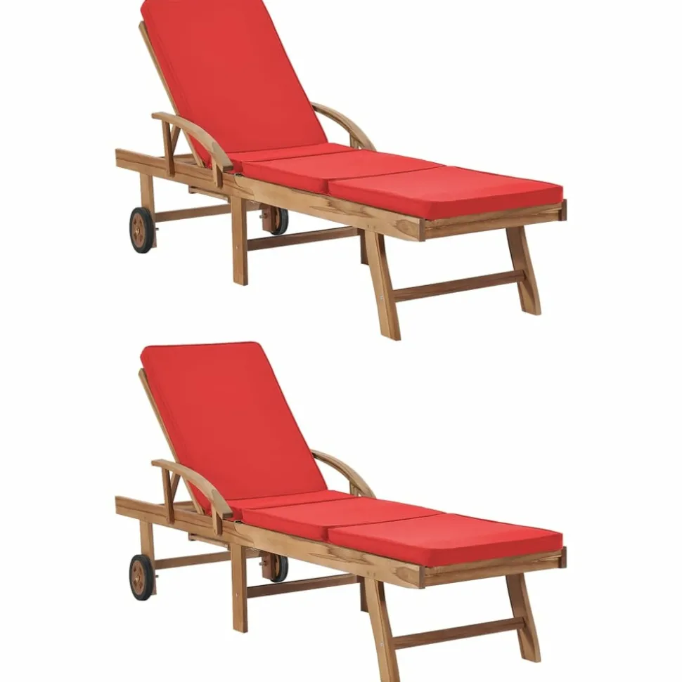 MAISON EXCLUSIVE - Chaises longues avec coussins 2 pcs bois de teck solide rouge