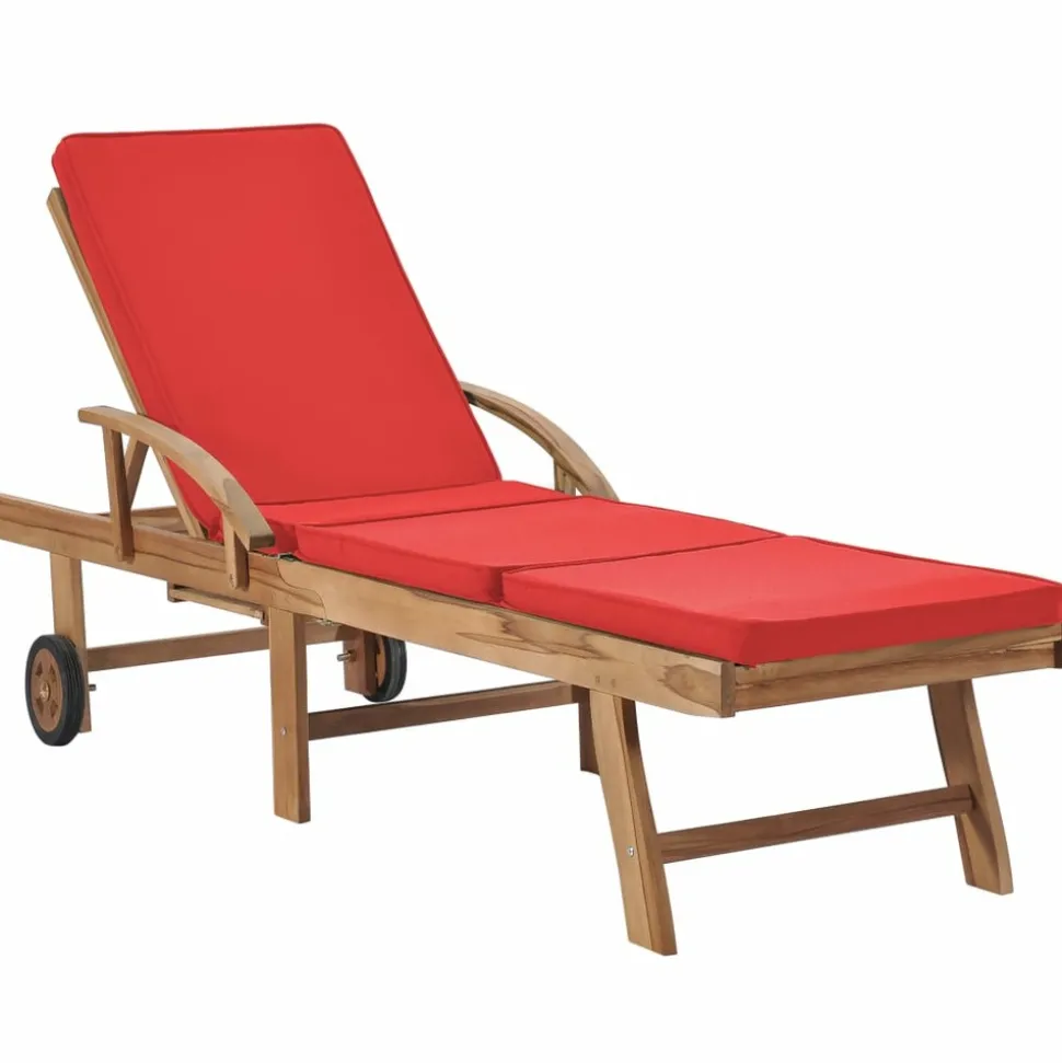 MAISON EXCLUSIVE - Chaises longues avec coussins 2 pcs bois de teck solide rouge