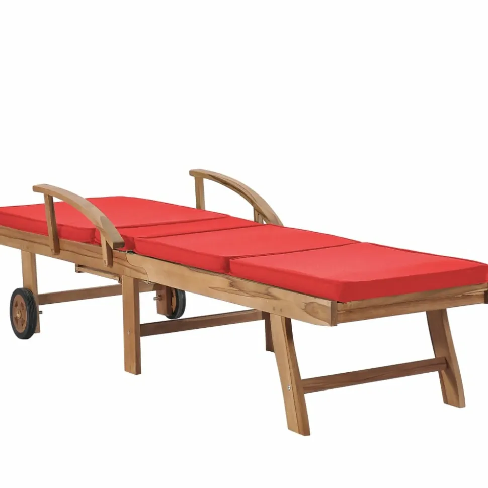 MAISON EXCLUSIVE - Chaises longues avec coussins 2 pcs bois de teck solide rouge