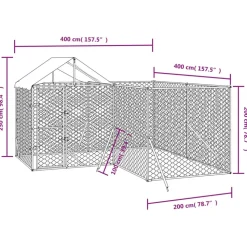 MAISON EXCLUSIVE - Chenil d'extérieur pour chiens avec toit argenté 4x4x2,5 m