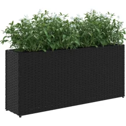 MAISON EXCLUSIVE - Jardinière avec 2 pots noir 90x20x40 cm résine tressée