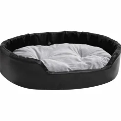 MAISON EXCLUSIVE - Lit chiens noir et gris 90x79x20 cm peluche et similicuir