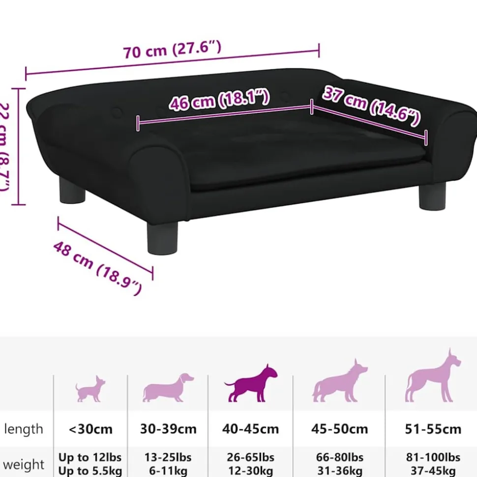 MAISON EXCLUSIVE - Lit pour chien noir 70x48x22 cm velours